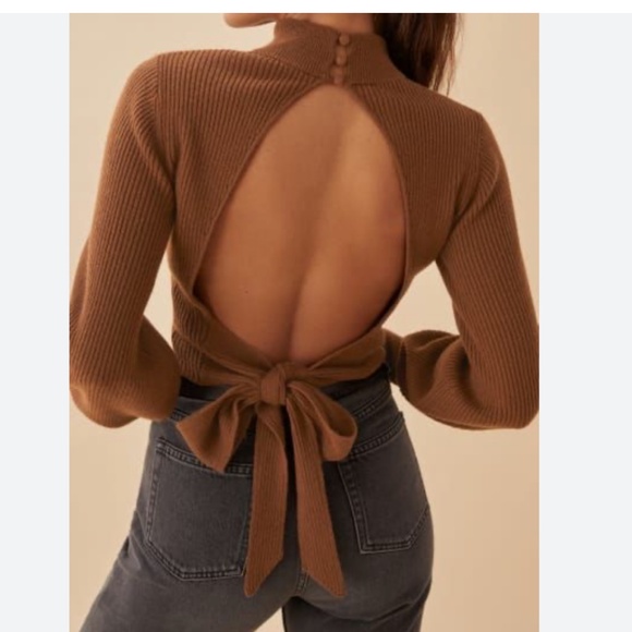 Reformation Cashmere Osteria Open Back Tie Sweater Cinnamon Brown Size Small - Picture 2 of 11